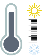 Termómetro con símbolos de calor y frío