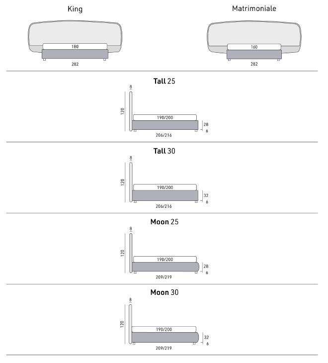 Original Bahia technical drawing: front and side views with dimensions