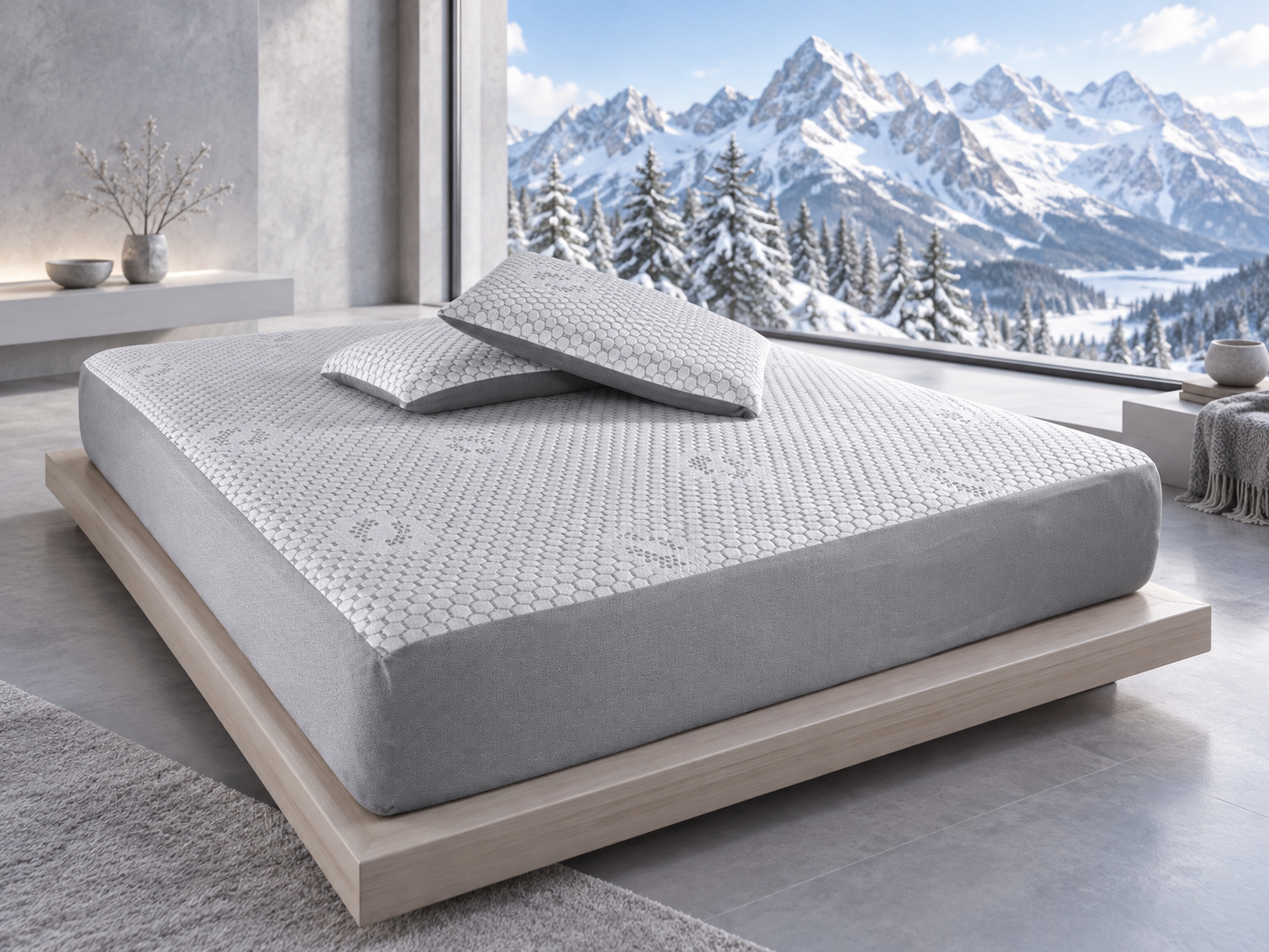 Kit Ice Cardone con coprimaterasso e copriguanciali in un ambiente di montagna