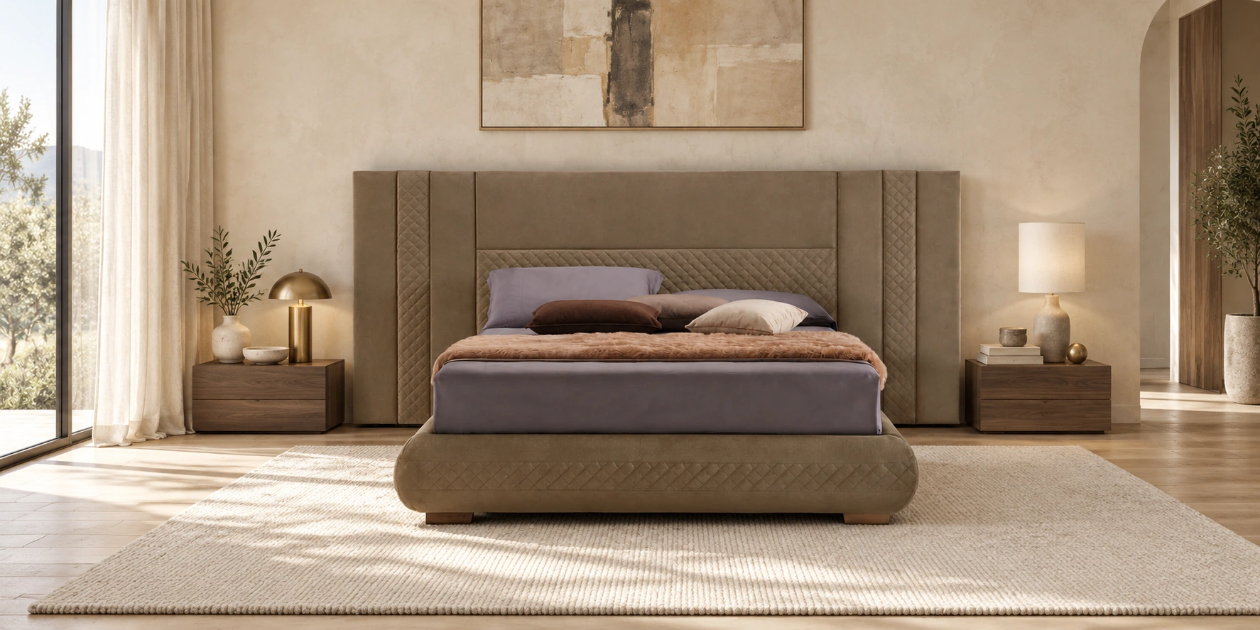 Letto Block in una ambientazione calda contemporanea
