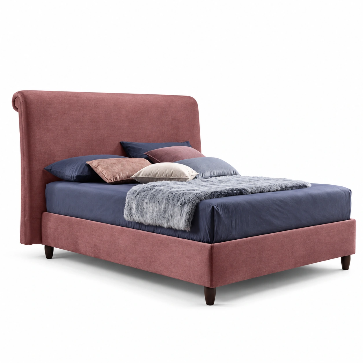 Three-quarter view of Pamela and its bed frame